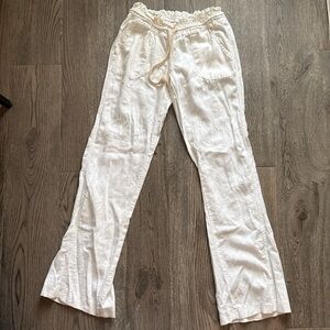 Roxy White Smocked Waist Linen Pants